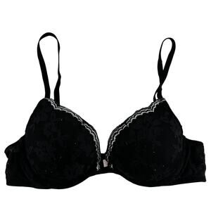Victoria's Secret Dream Angels Push Up Bra Floral Lace Underwire Black White 34B